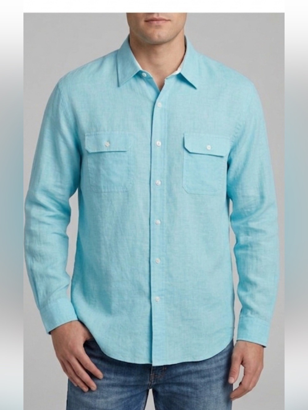 NWT IZOD Men’s Light Blue linen blend Shirt coastal resort (XXL)